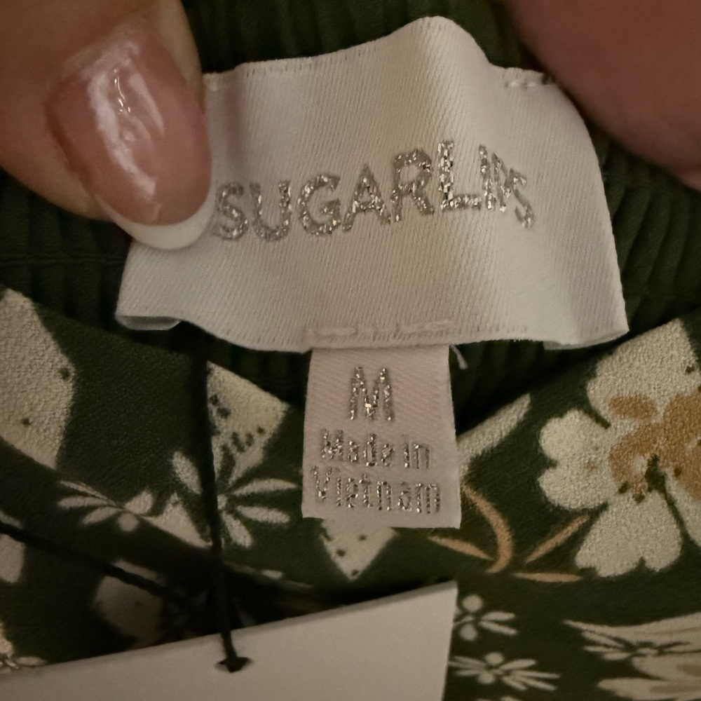 Sugarlips Green Floral Dress with Puff Sleeves size M - Picture 2 of 6